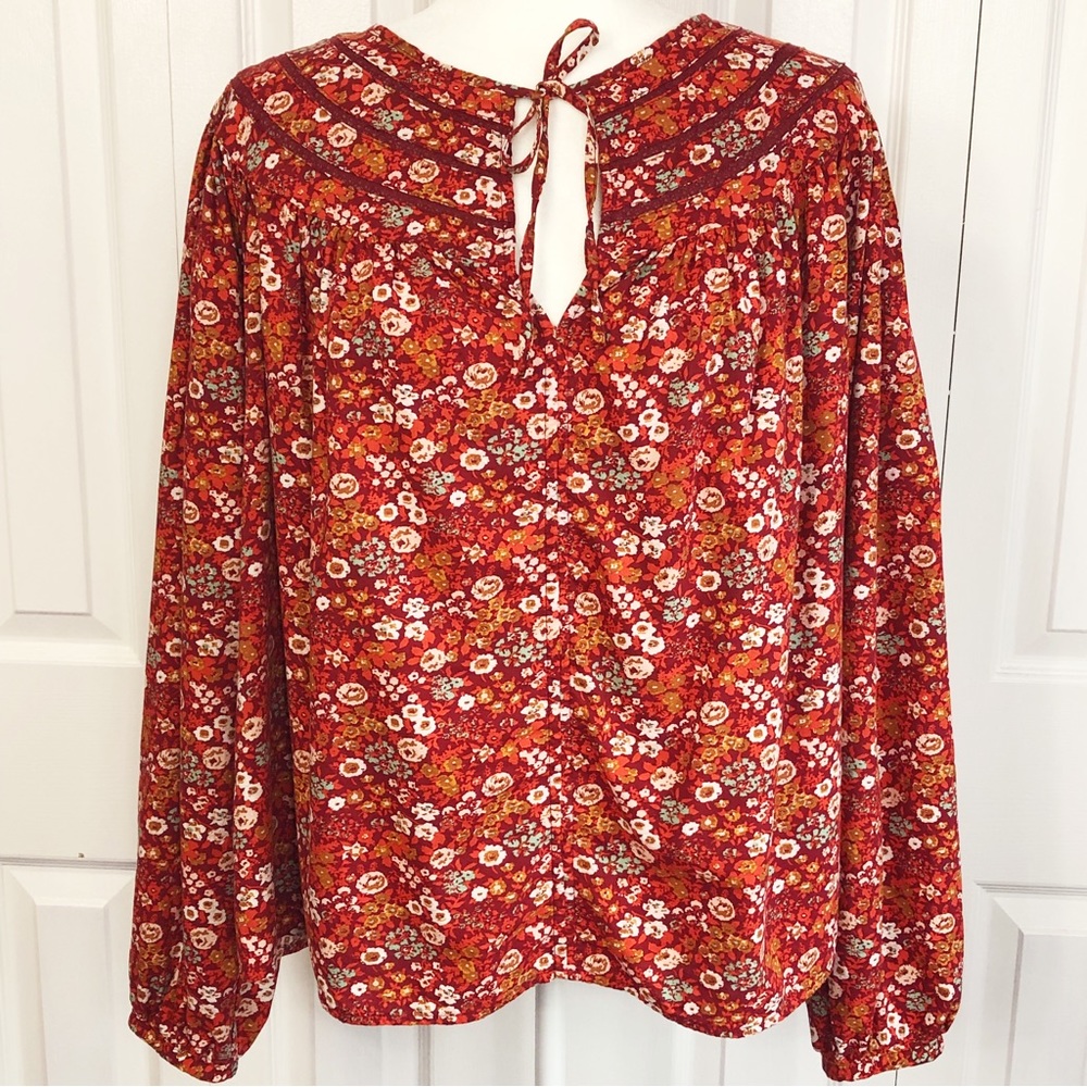 Universal Thread Red Floral Long Sleeve Boho Peasant Blouse Large